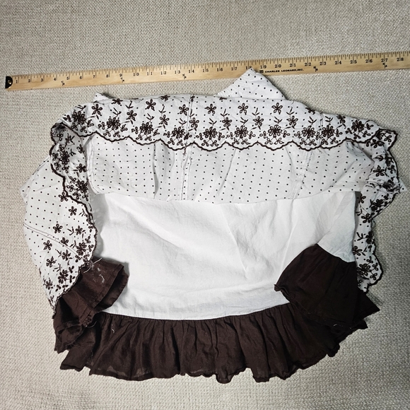 Joe Benbasset White Brown Floral Embroidered Lined Babydoll Skirt SM - Picture 9 of 11